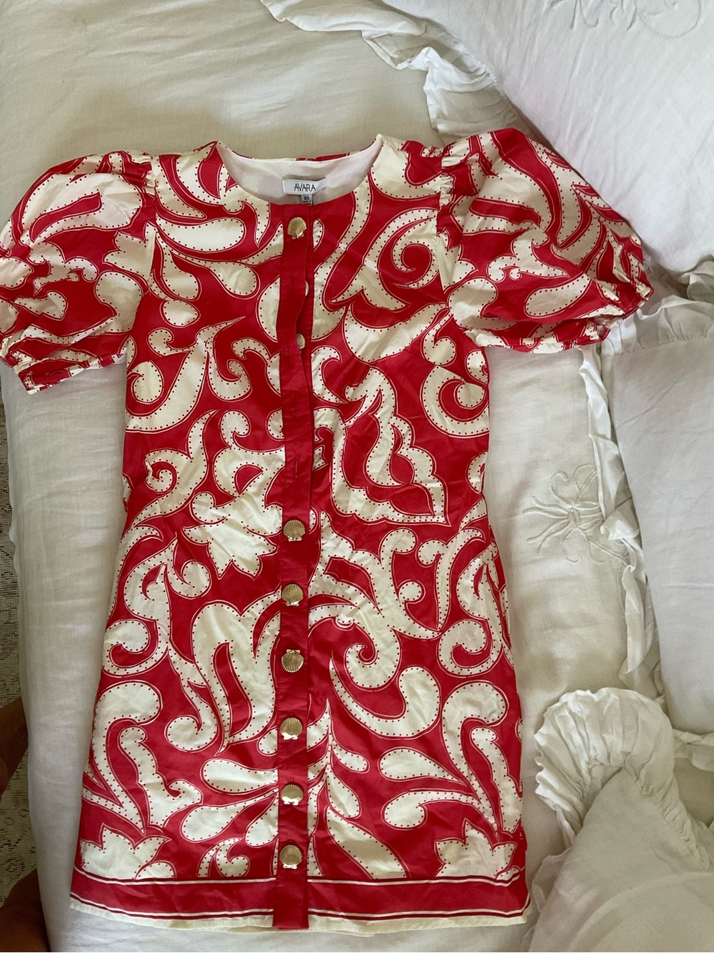 Alaia Red and White Graphic Button-Front Mini Dress